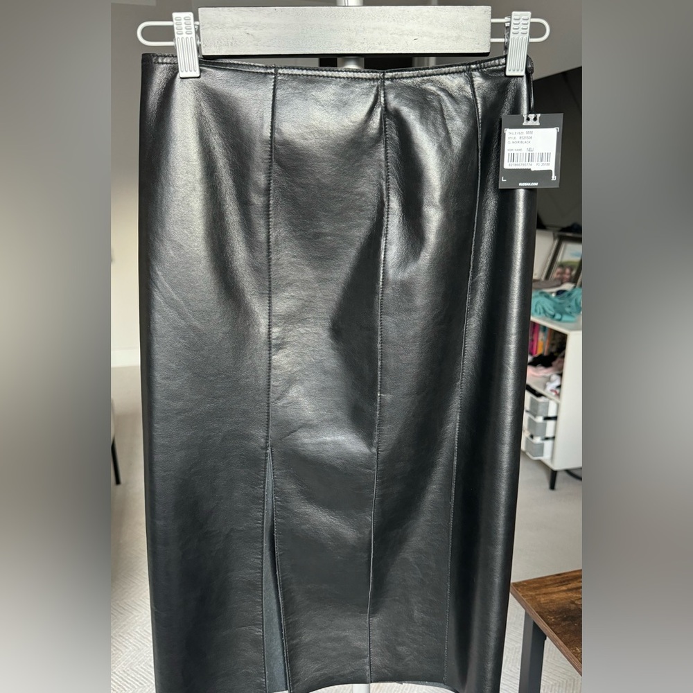 RUDSAK Black Faux Leather Midi Skirt